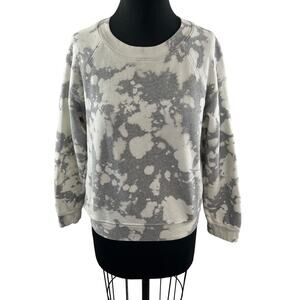 MONROW Heather Bleach Out Pocket Raglan Gray White Sweatshirt Cotton Size M